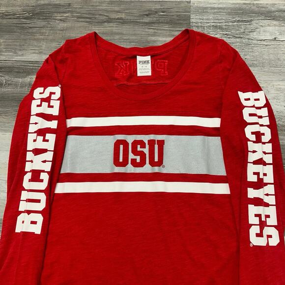 PINK Victorias Secret OSU Ohio State Buckeyes Red Womens M Long Sleeve T-Shirt - Picture 1 of 11